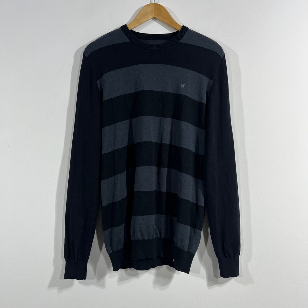 Hurley‎ Y2K Mens Striped Crewneck Sweater Cotton Knit Large Grunge Streetwear
